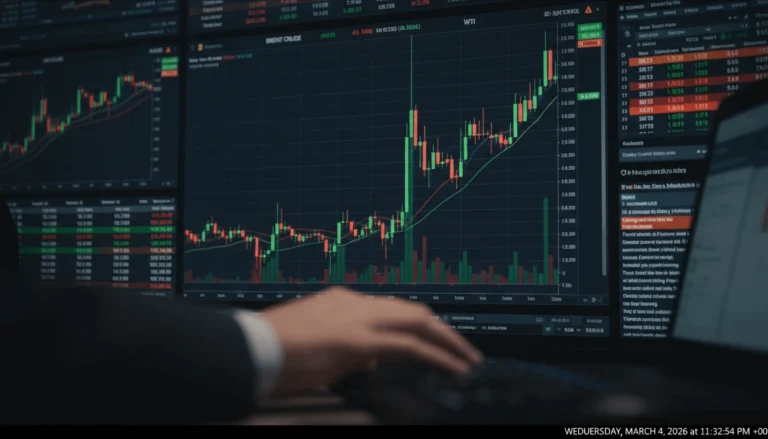 Brent crude oil price chart showing sharp spike above 80 dollars per barrel following Middle East conflict escalation in 202