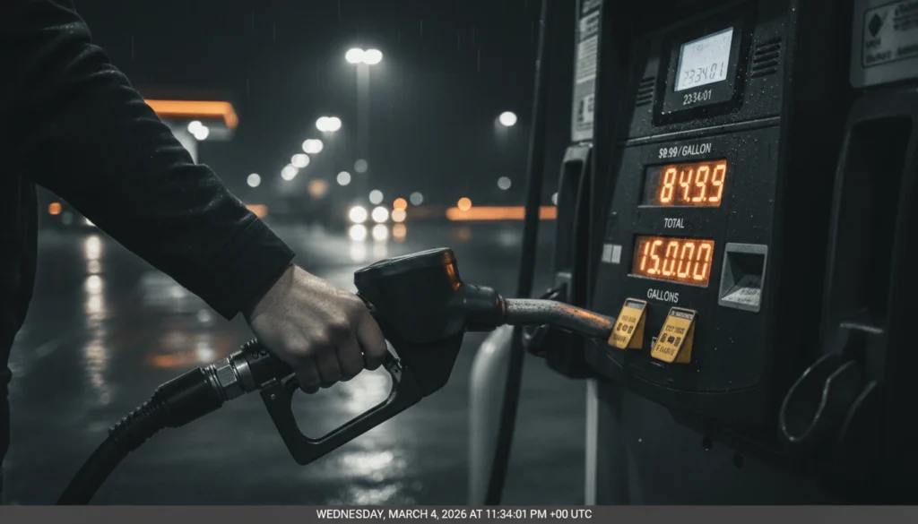 river filling up at gas station as fuel prices rise due to Middle East oil supply disruption and Strait of Hormuz closure