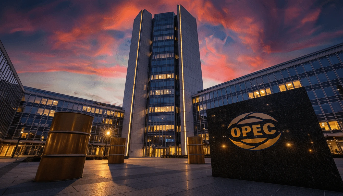 OPEC headquarters building in Vienna at dusk representing the organization's powerful role in controlling global crude oil price