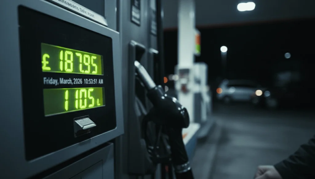 Fuel pump display showing rising gasoline price at night illustrating how OPEC oil production decisions directly impact consumer gas prices